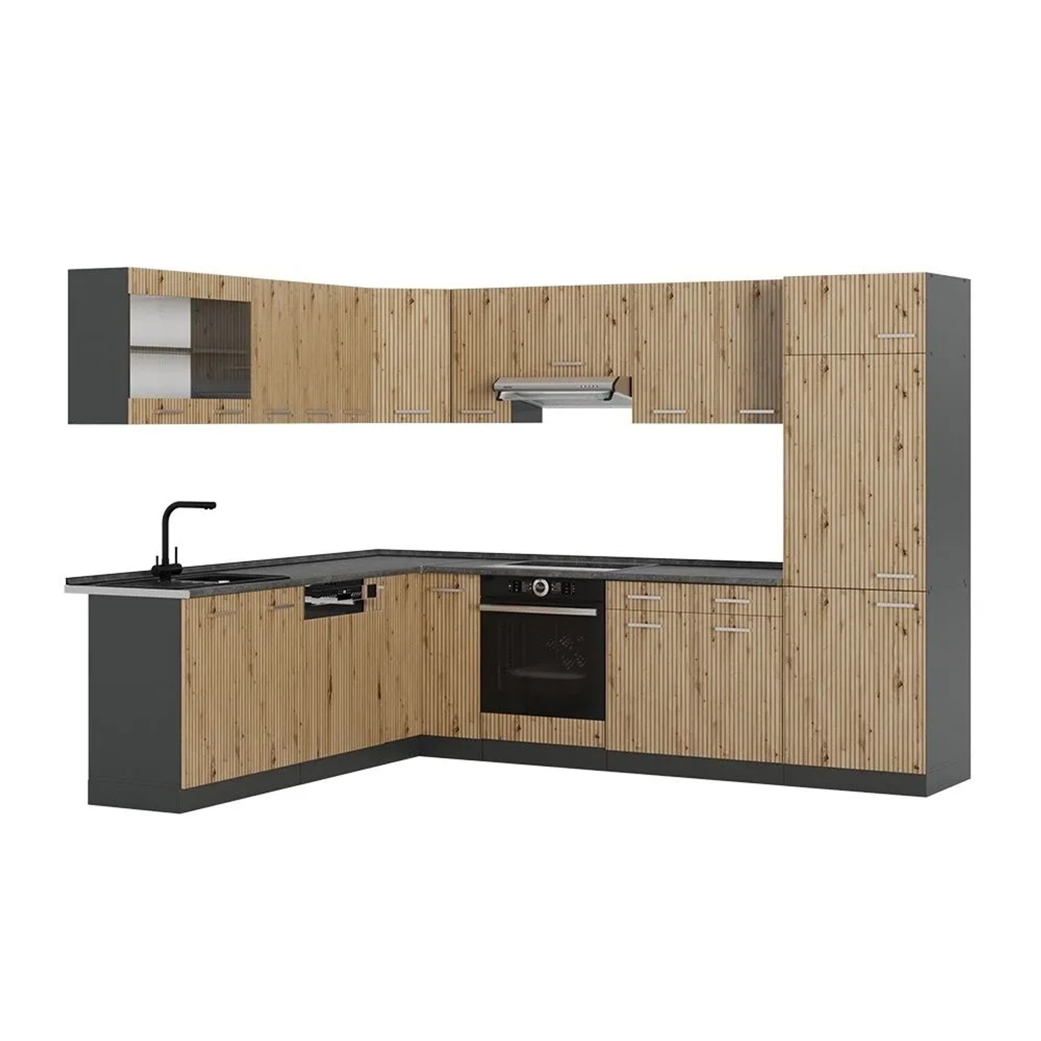 Vicco Eckküche R-Line Artisan-Eiche/Anthrazit 287 x 82 ohne Arbeitsplatte