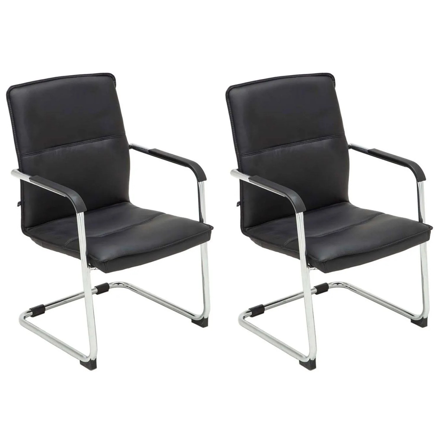 DELUKE 2er Set Besucherstuhl SEATTLE 92x56x60cm Schwarz Kunstleder Metall In Chromoptik Gestell Konferenzstuhl Wartezimmerstuhl