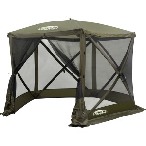 Grüner ClapTop Faltpavillon 500 mit Netzseitenwänden für bis zu 6 Personen.
