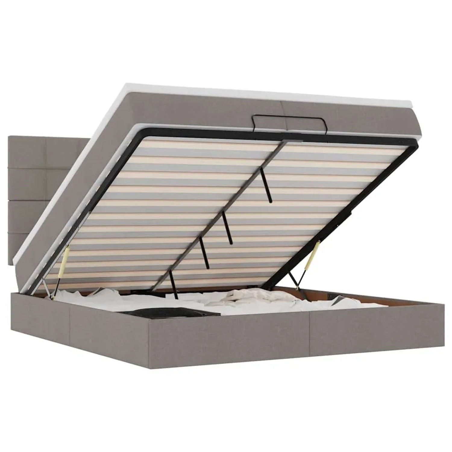 vidaXL Ottoman-Bett mit Matratzen & LEDs Taupe 200x200 cm Stoff 3314035