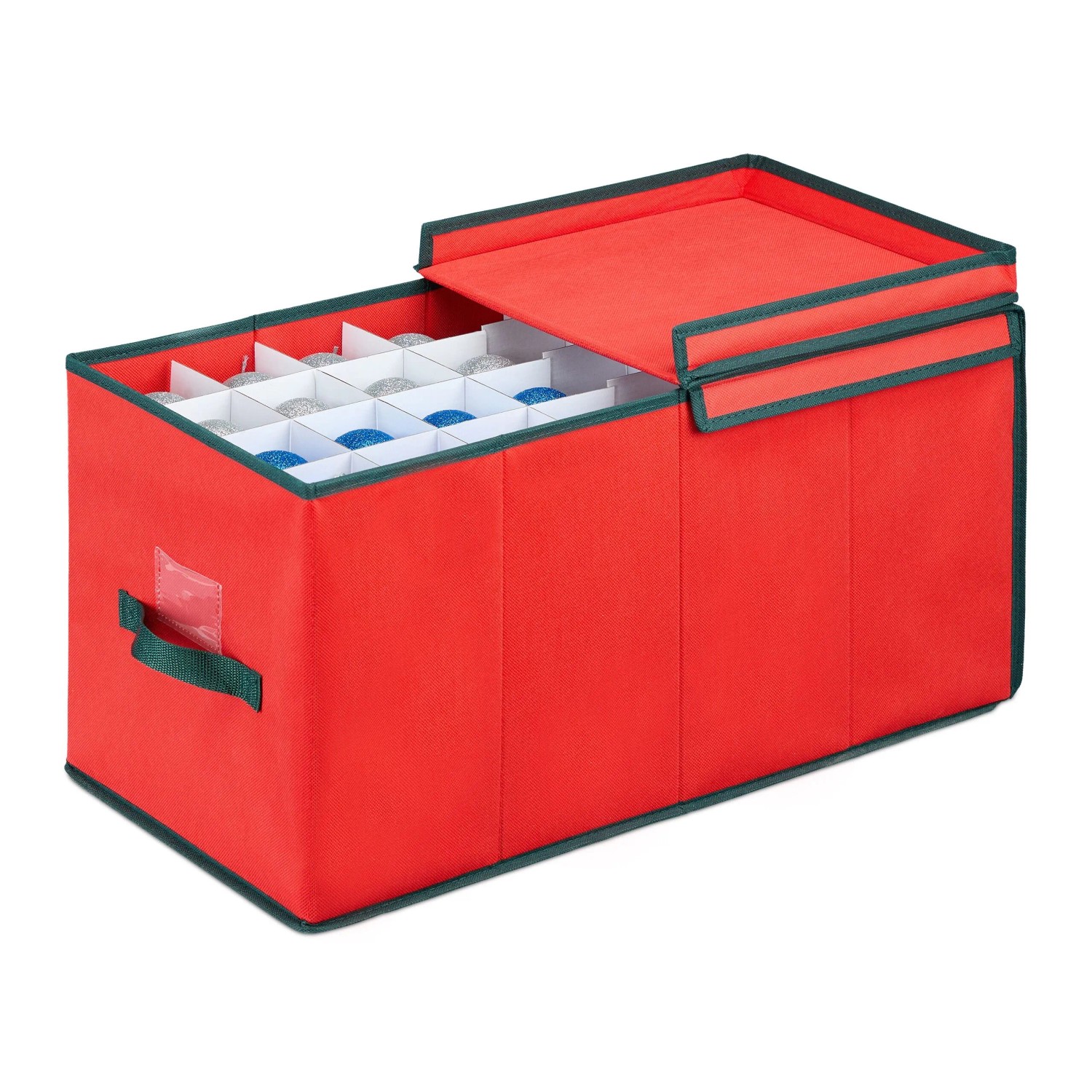 Relaxdays Weihnachtskugel Aufbewahrungsbox Vliesstoff Pappe Kunststoff Rot Grün Verstellbar 30 cm x 30 cm x 60 cm 1,8 kg