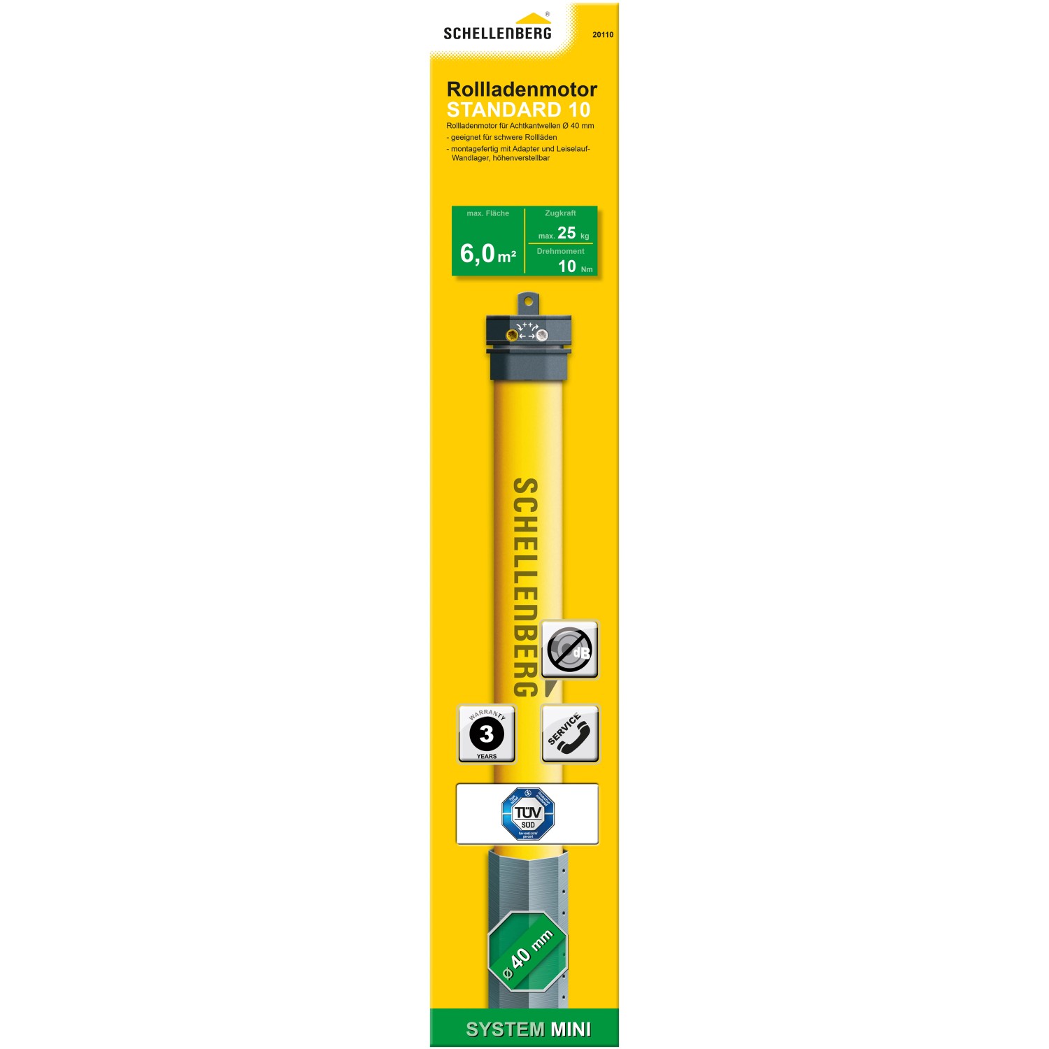 Schellenberg Rollladenmotor Standard Mini 10 Nm für Rollladen mit 40mm Achtkantwelle.