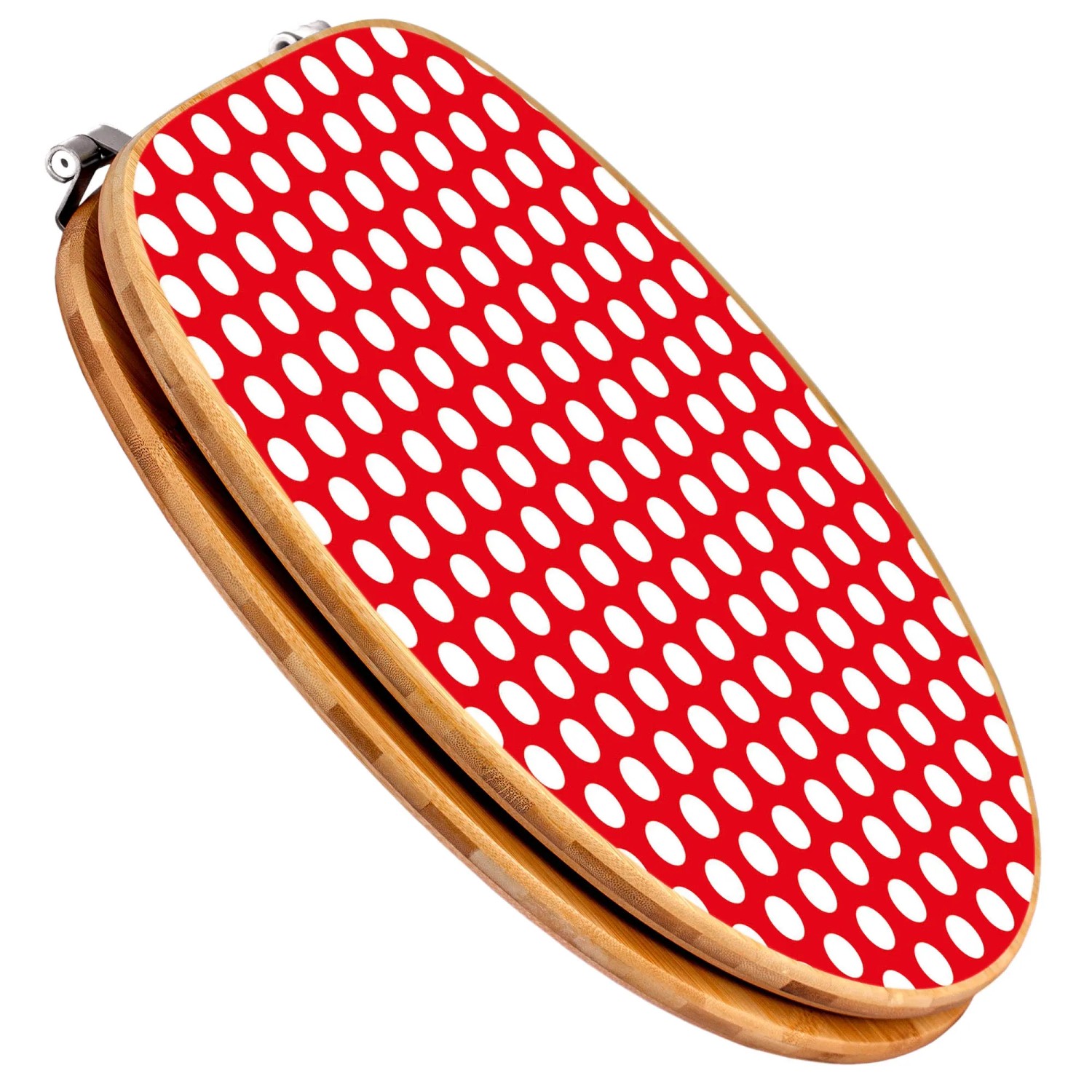 Banjado WC-Sitz aus Bambus mit rotem Punkte-Motiv. Toilettendeckel aus Holz mit Universal Scharnieren.