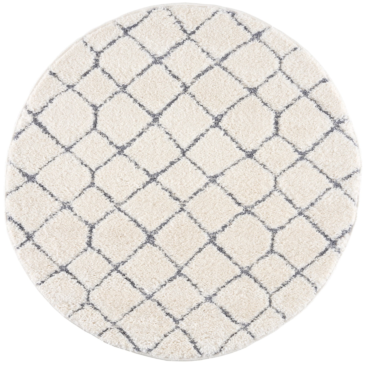 payé Teppich Nara-4499 Hochflor 160x160 cm Rund Pastell-Creme Rautenmuster günstig online kaufen