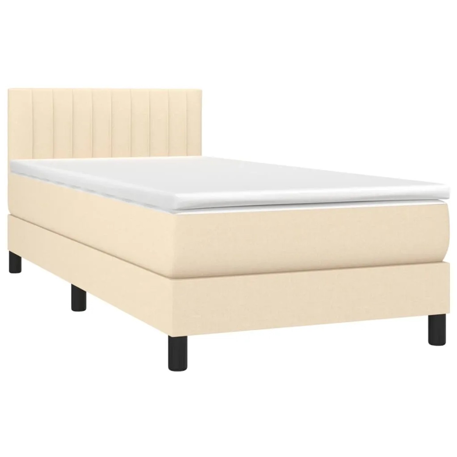 Cremefarbenes vidaXL Boxspringbett 90x200 cm mit Matratze und Kopfteil.