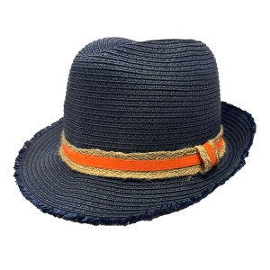 Blauer Scheibler Sommerhut Alwin Gr. 57 aus Stroh mit orangefarbenem Band. Gartenbekleidung.