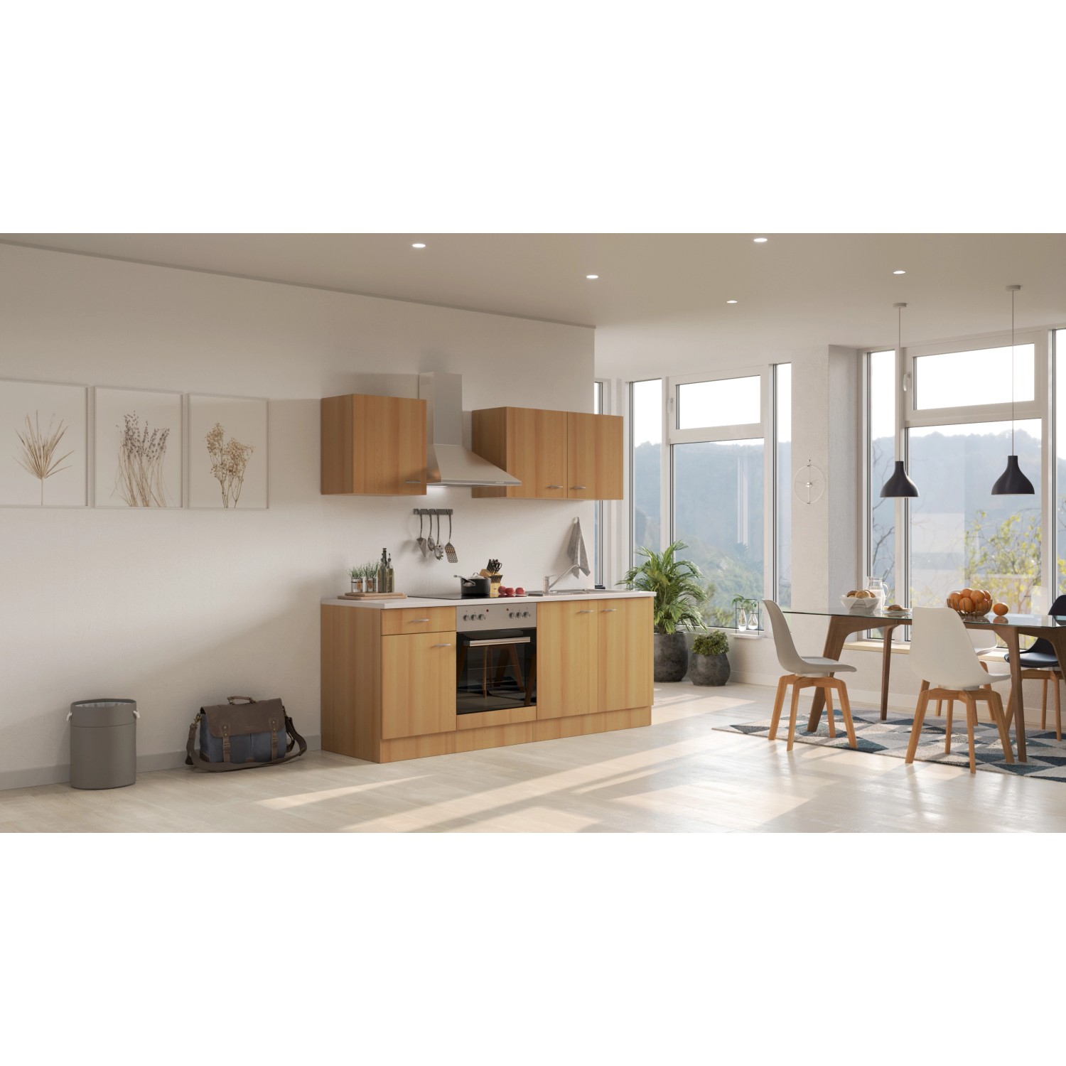 Flex-Well Classic Küchenzeile/Küchenblock Nano 210 cm Buche