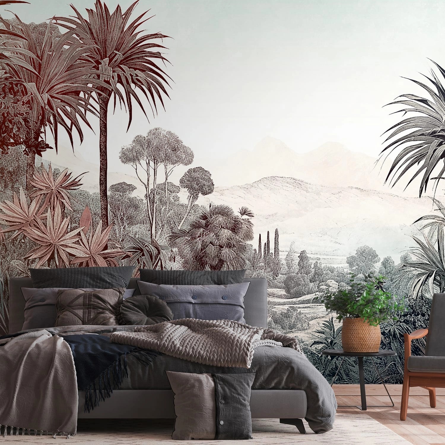 PROFHOME 399031-GU Fototapete Dschungel Matt Braun Blau Weiß 3,71 m x 2,8 m günstig online kaufen