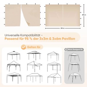 Zwei beige Pavillon-Seitenwände, eine mit Reißverschluss, 200x290 cm. Kompatibel mit vielen 3x3m & 3x6m Pavillons.