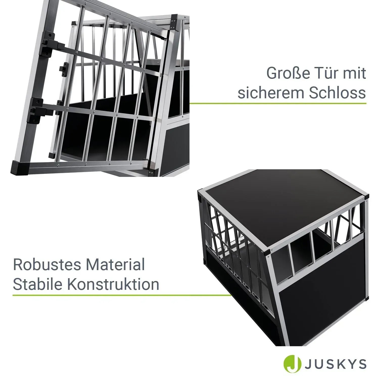 Juskys Alu Hundetransportbox L, stabile Gitterbox für mittelgroße Hunde, schwarz/silber.