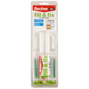 Fischer Flüssigdübel fill & fix, 2-Komponenten-System für schnelle Reparaturen und Befestigungen.