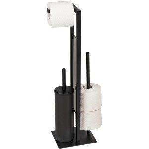 Wenko WC-Garnitur Rivalta Schwarz: Stand-WC-Bürste mit Papier- und Ersatzrollenhalter.