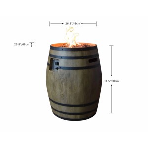 Elementi Gasfeuerstelle Porvoo in Holzfass-Optik aus Faserbeton mit Flamme. Dekorative Feuerstelle für Garten und Terrasse.
