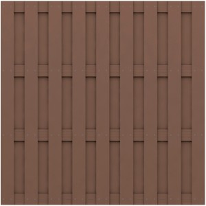 Brauner WPC Sichtschutzzaun Jumbo, 179x179 cm, mit senkrechten Lamellen und Querriegeln.
