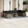 Graue 11-tlg. vidaXL Garten-Sofagarnitur aus Polyrattan mit Kissen und Tisch für Terrasse oder Garten.