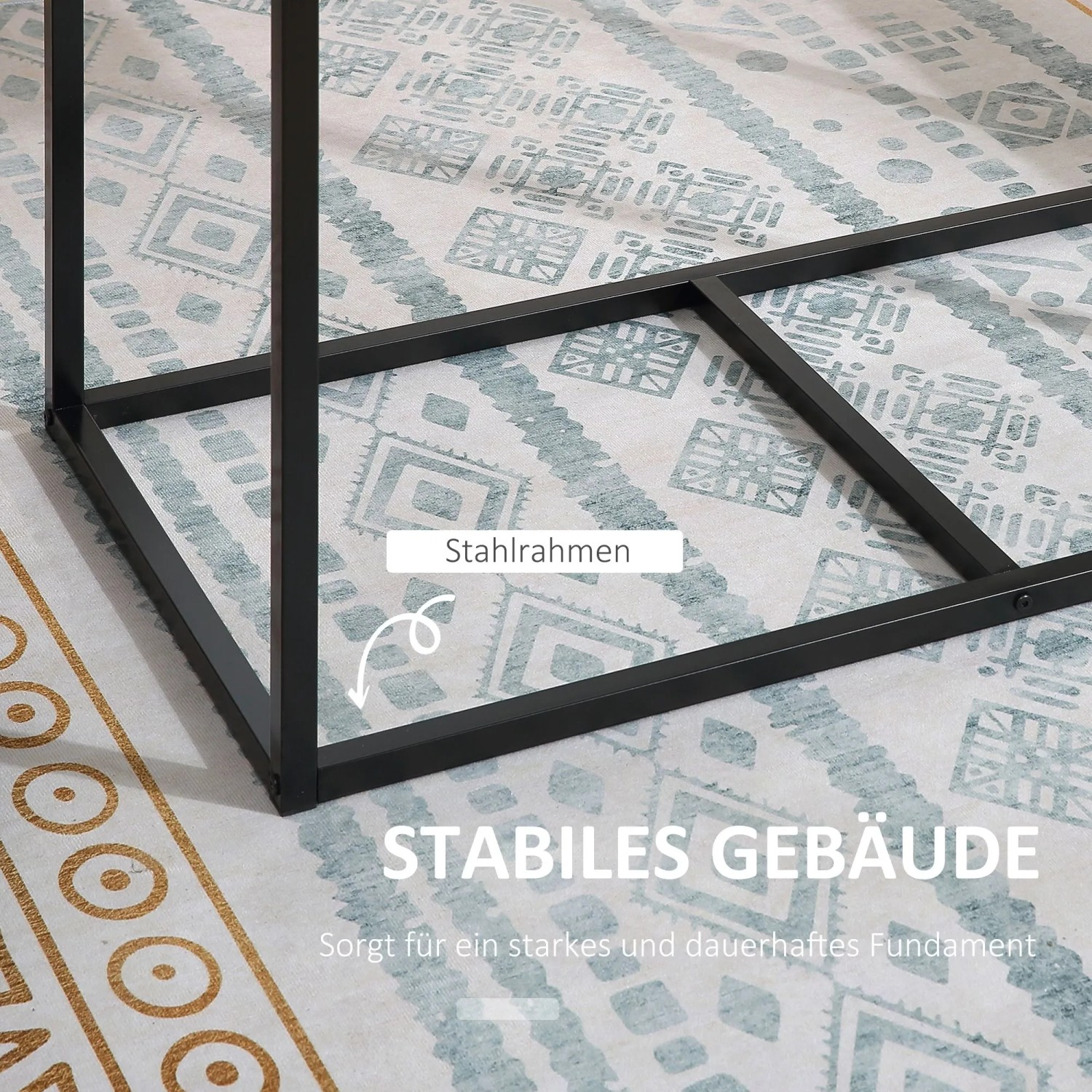 Stabiler schwarzer Metallrahmen der HOMCOM Essgruppe mit 2 Stühlen. Robustes Design für Esszimmer und Küche.