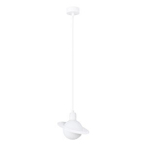 Weiße Sollux Lighting Pendelleuchte Hyperion 1 im modernen Design, inspiriert von Planeten.