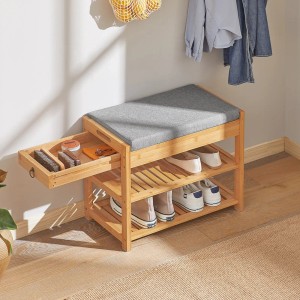 SoBuy Schuhbank mit Sitzkissen und Schublade Bambus Natur Bambus FSR49-N