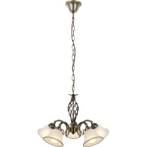 Globo Kronleuchter ODIN in Altmessing mit 3 satinierten Glaslampen.