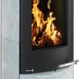 Wamsler Myra Kaminofen, Speckstein, Schwarz, 8 kW. Zeitbrandofen mit Specksteinverkleidung und gebogener Scheibe.