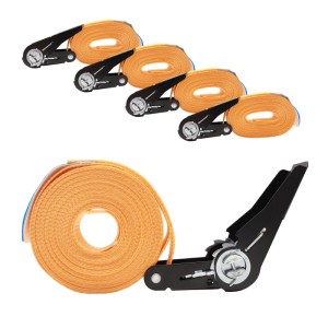 4 orangefarbene TRUTZHOLM Spanngurte mit Ratsche, je 6m lang und bis 800kg belastbar.