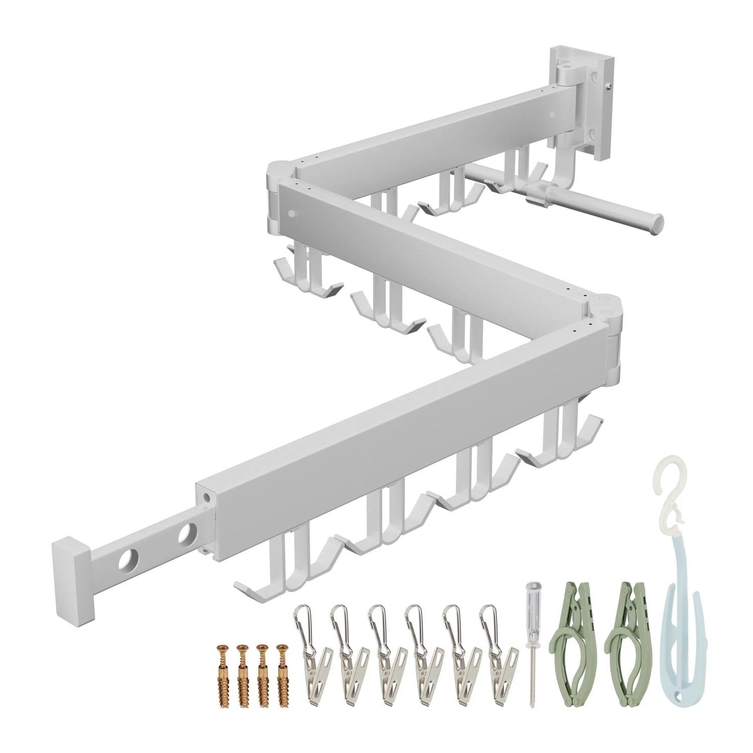 Relaxdays Wandwäscheständer Aluminium Weiß Klappbar 12 cm x 127 cm x 26 cm