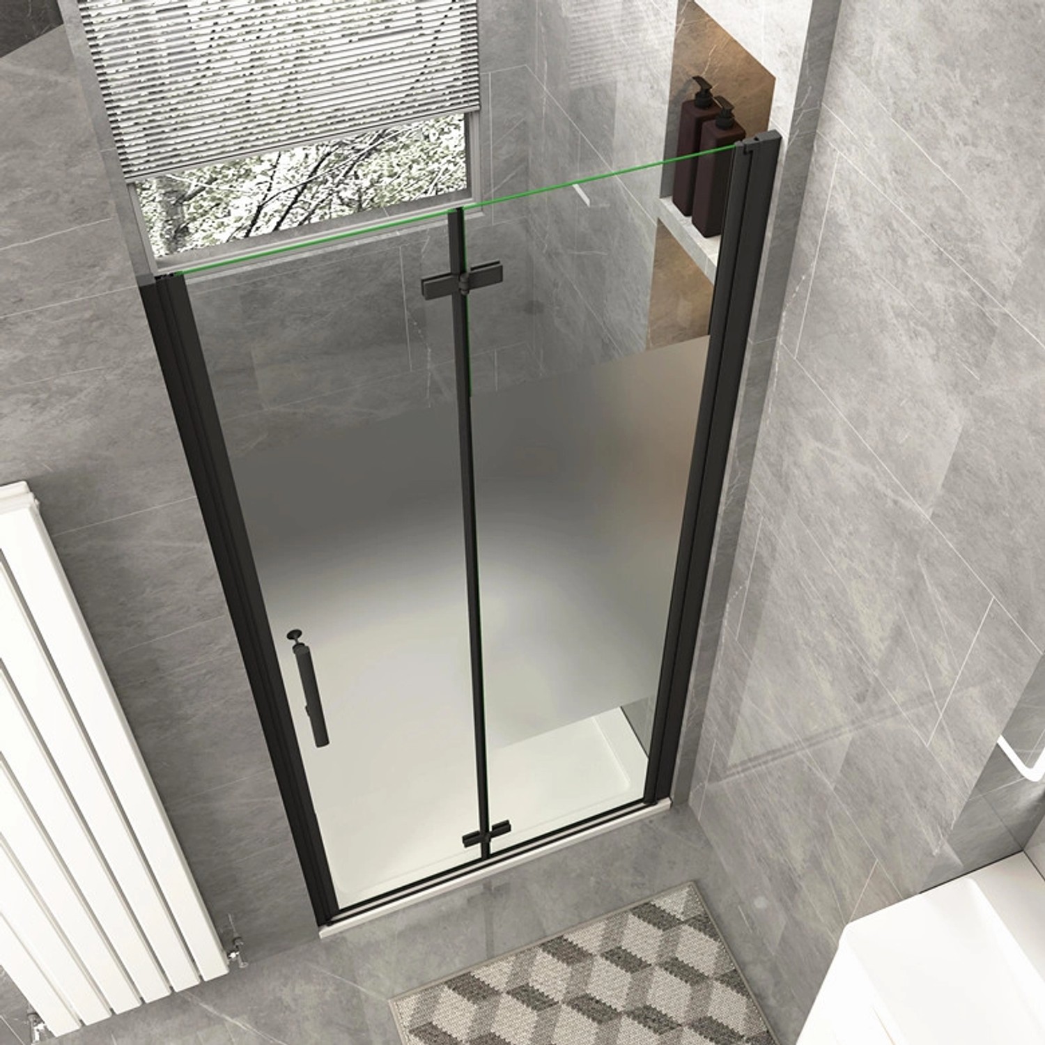 Duschparadies Duschtür Nischentür Falttür 90x195cm,Schwarz,6mm Nano Glas Dusche_5