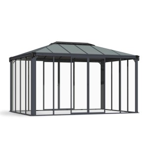 Canopia Ledro Pavillon 3x4.3 in Anthrazit/Grau, geschlossener Gartenpavillon mit Doppeltüren.