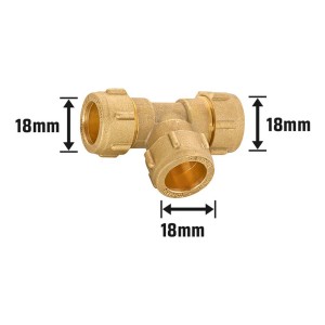 Klemmring-T-Stück aus Messing, 31 mm, für Heizung und Sanitär, mit 18 mm Anschlüssen.