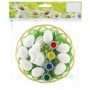 Osterdeko Bastelset: Eier, Hase, Farben und Pinsel im Korb, ideal zum Bemalen und Dekorieren.