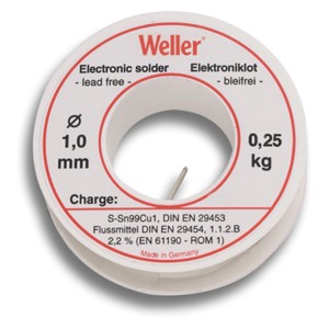 Weller Elektroniklot bleifrei, 250g Spule, Durchmesser 1mm, für präzise Lötarbeiten.
