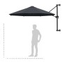 Anthrazitfarbener furnicato Wand-Sonnenschirm, 300 cm Durchmesser, mit Metallmast zur Montage an der Wand.