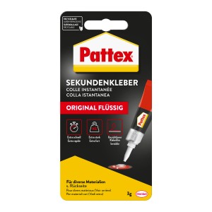 Pattex Sekundenkleber Flüssig, 3g Tube für schnelle und unsichtbare Reparaturen.