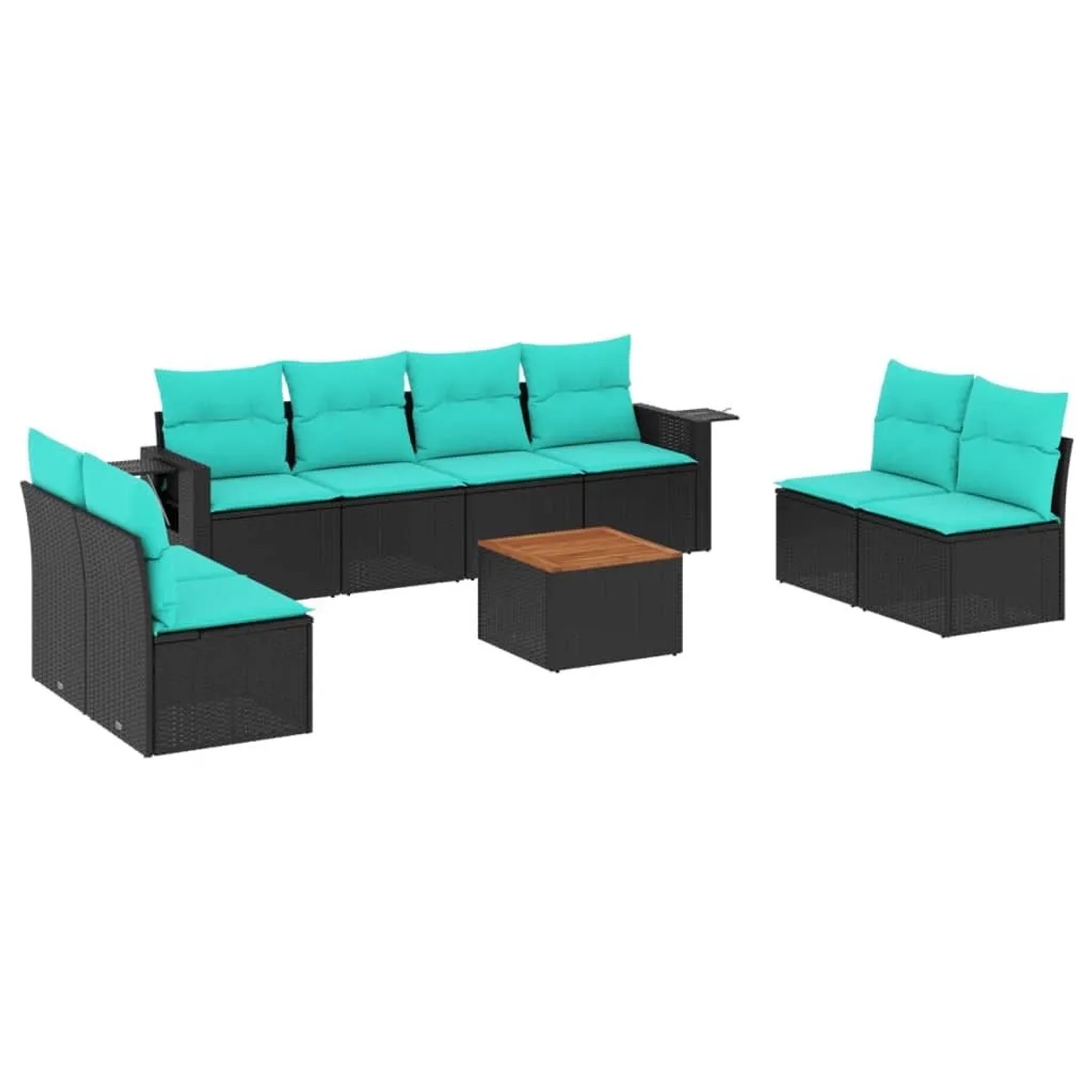 vidaXL 9-Tlg Gartensofa-Set mit Kissen Schwarzes Polyrattan 3224524