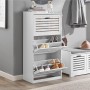 SoBuy Schuhschrank FSR108-W mit 3 Klappen, Schuhregal und Haken für Jacken.