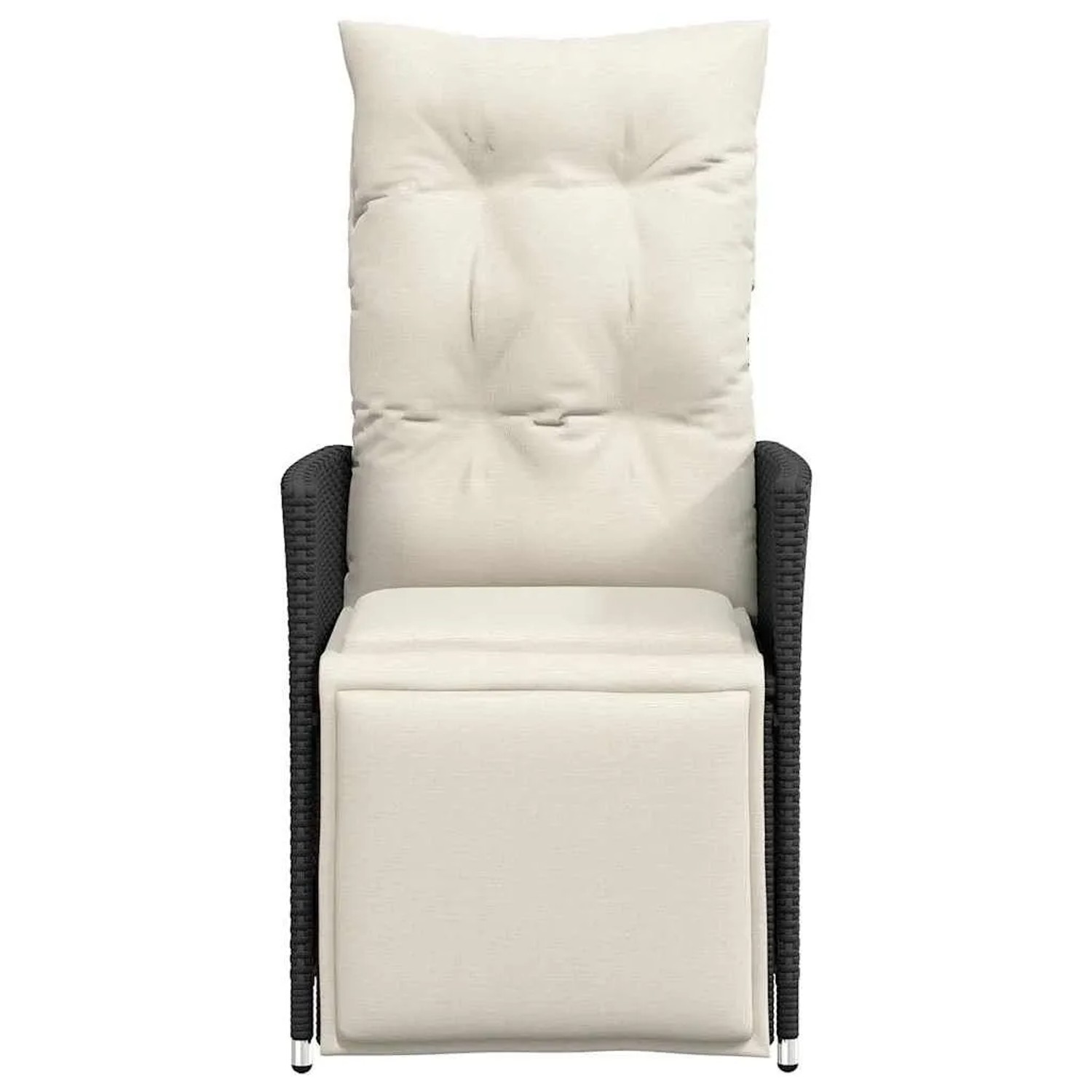 Verstellbarer vidaXL Gartensessel mit Kissen, schwarzes Poly Rattan.