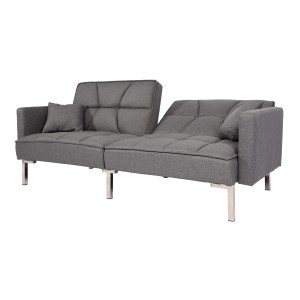 Graues MCW Schlafsofa K65 aus Stoff mit Schlaffunktion, verstellbarer Lehne und Kissen.