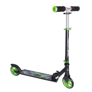 Muuwmi Aluminium Tretroller, schwarz-grün, mit höhenverstellbarem Lenker und ABEC 5 Kugellager.