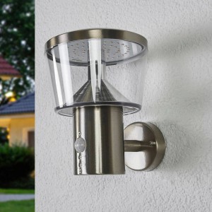 Moderne Lindby LED Außenwandleuchte Antje aus Edelstahl mit Bewegungsmelder.
