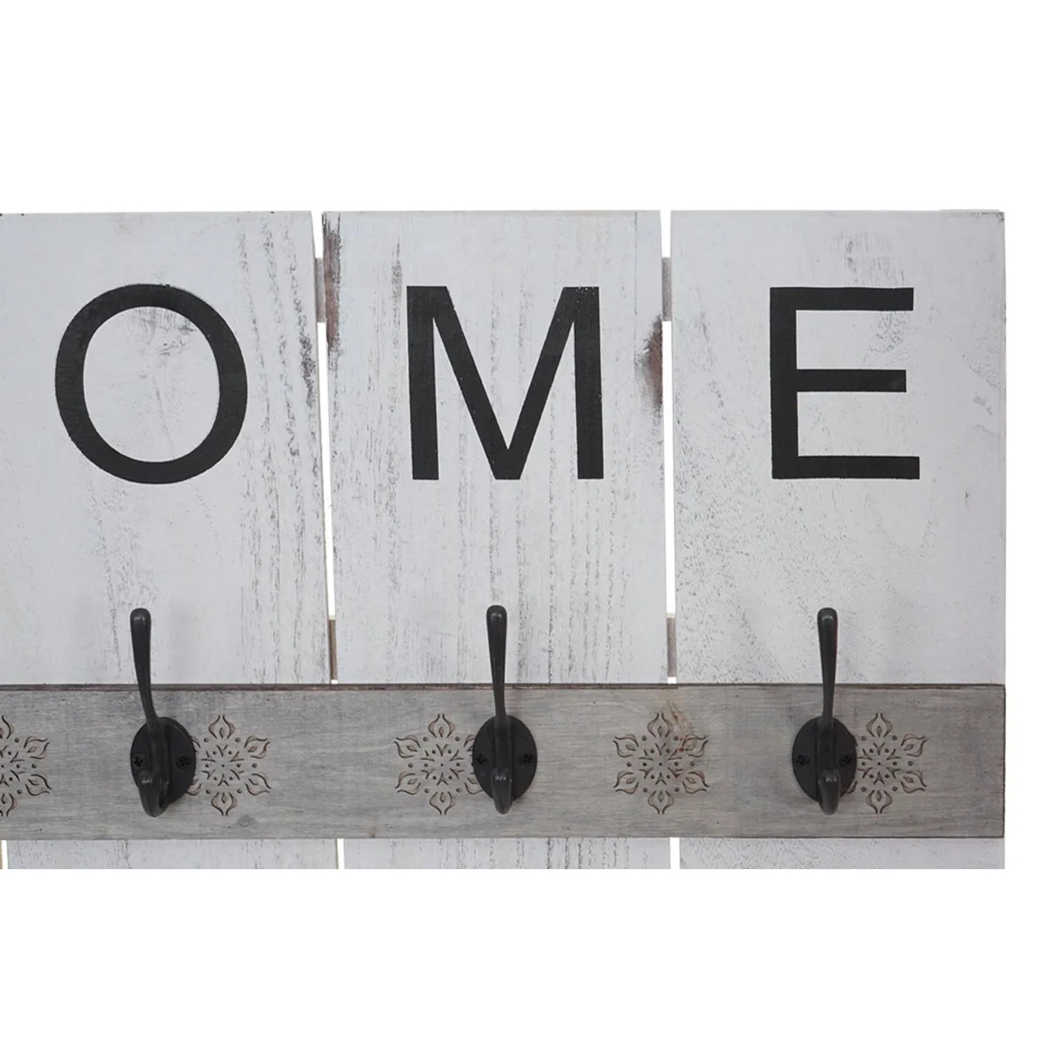 Weiße Wandgarderobe im Shabby-Look mit HOME Schriftzug und 8 Haken.
