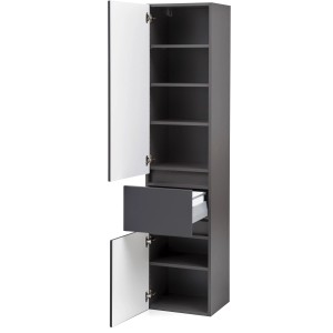 Held Möbel Hochschrank Salerno, 40 cm, matt Grau-Graphitgrau mit offener Tür und Schublade.