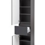 Held Möbel Hochschrank Salerno, 40 cm, matt Grau-Graphitgrau mit offener Tür und Schublade.