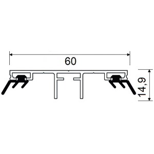 T&J Universalsystem 60-Uni-Mittelprofil aus Alu mit Dichtung, Querschnitt mit Maßen.