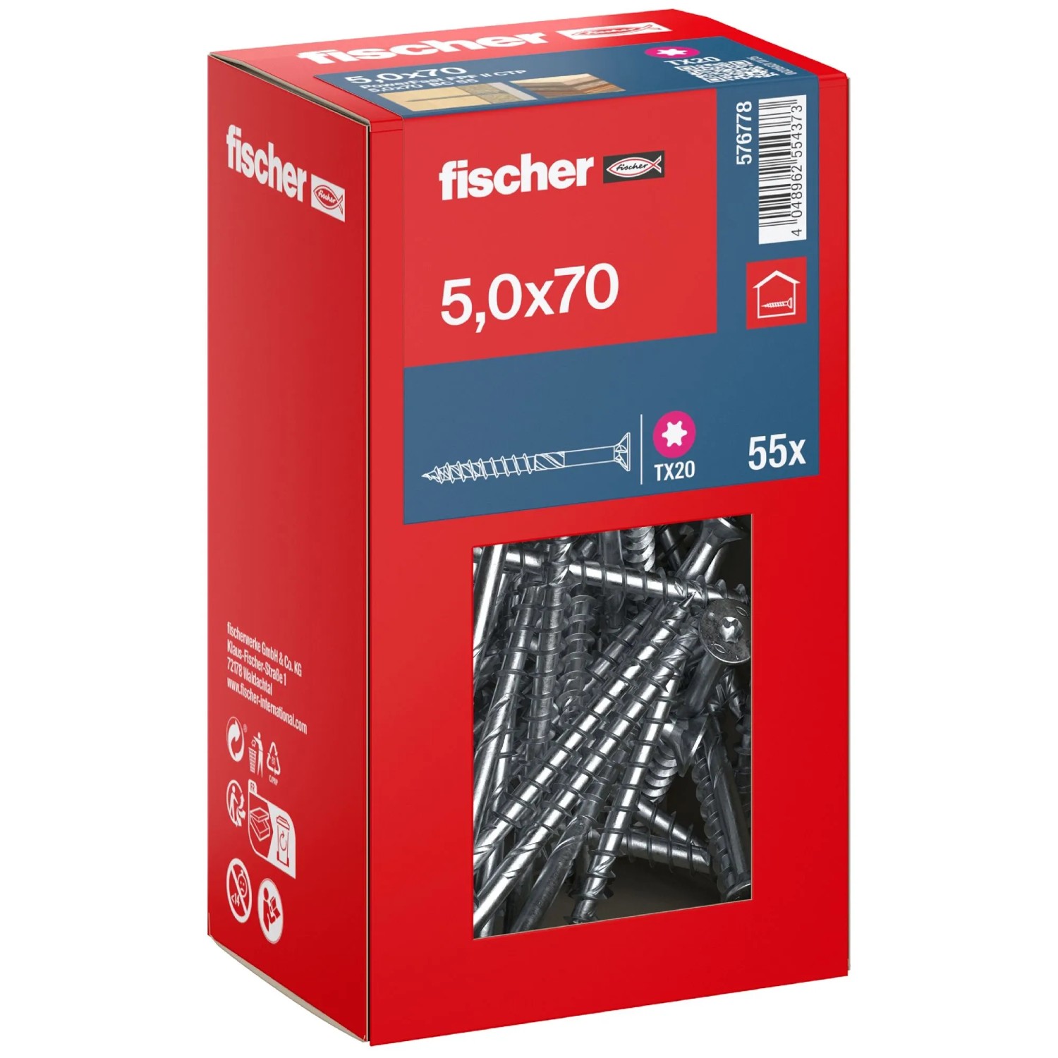 Fischer Schraube PowerFast II Senkkopf TX Teilgewinde Ø 5 x 70 mm 55 Stk