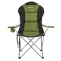 Grüner Juskys Campingstuhl Lido mit Getränkehalter und Tragetasche.