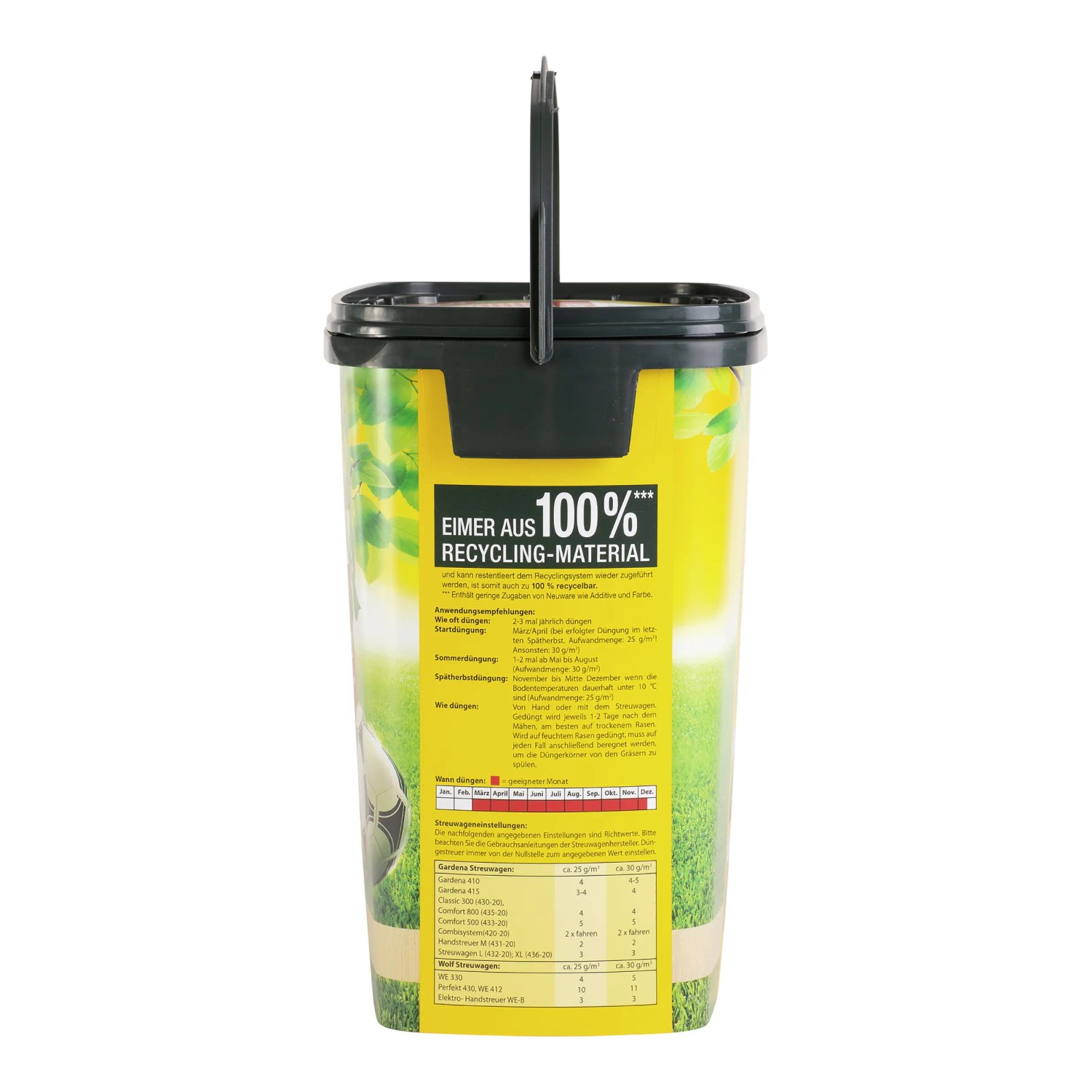 Compo Rasen-Langzeitdünger 8kg im Eimer aus 100% Recycling-Material für ca. 320m² Rasenfläche.