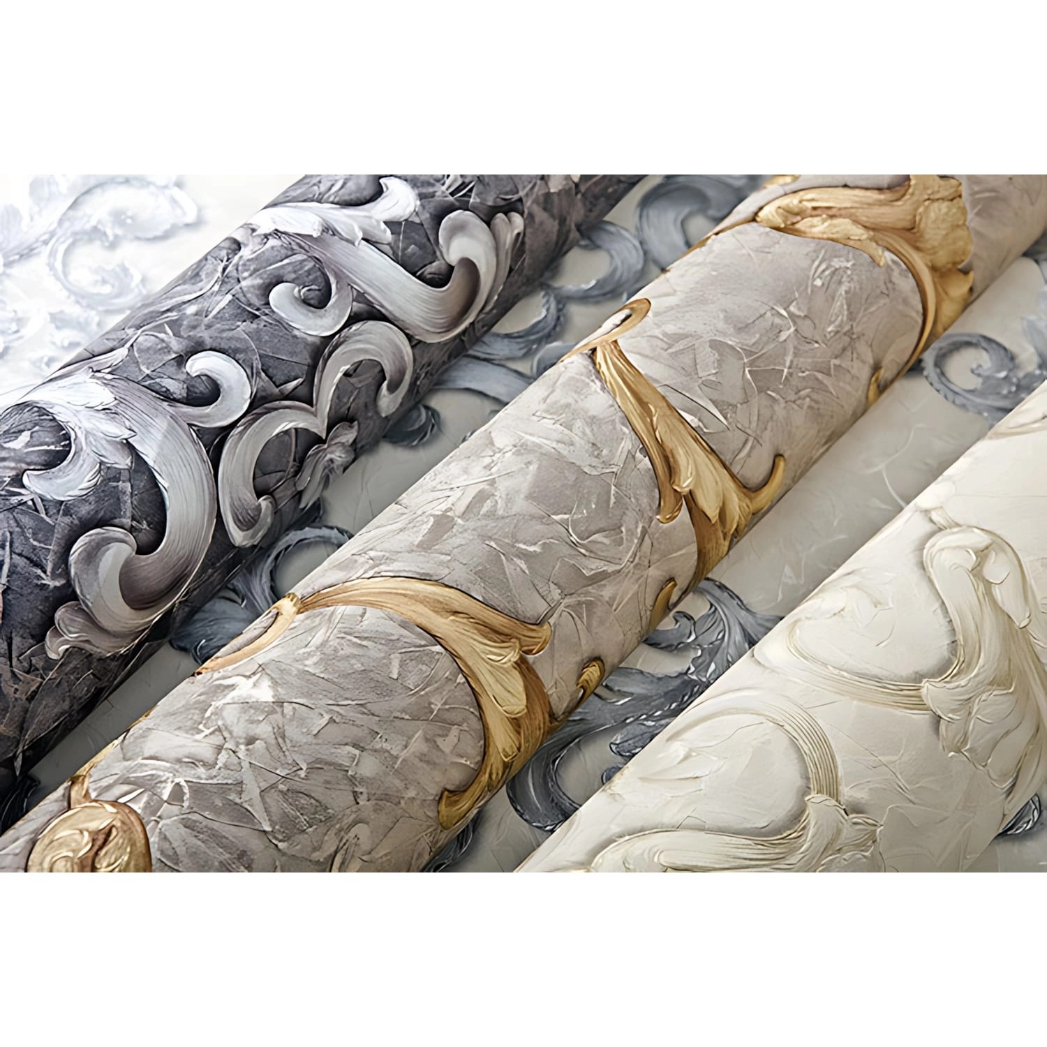 EDEM Barock Vliestapete 9085-29, grau, silber, platin, florales Muster, schimmernd.