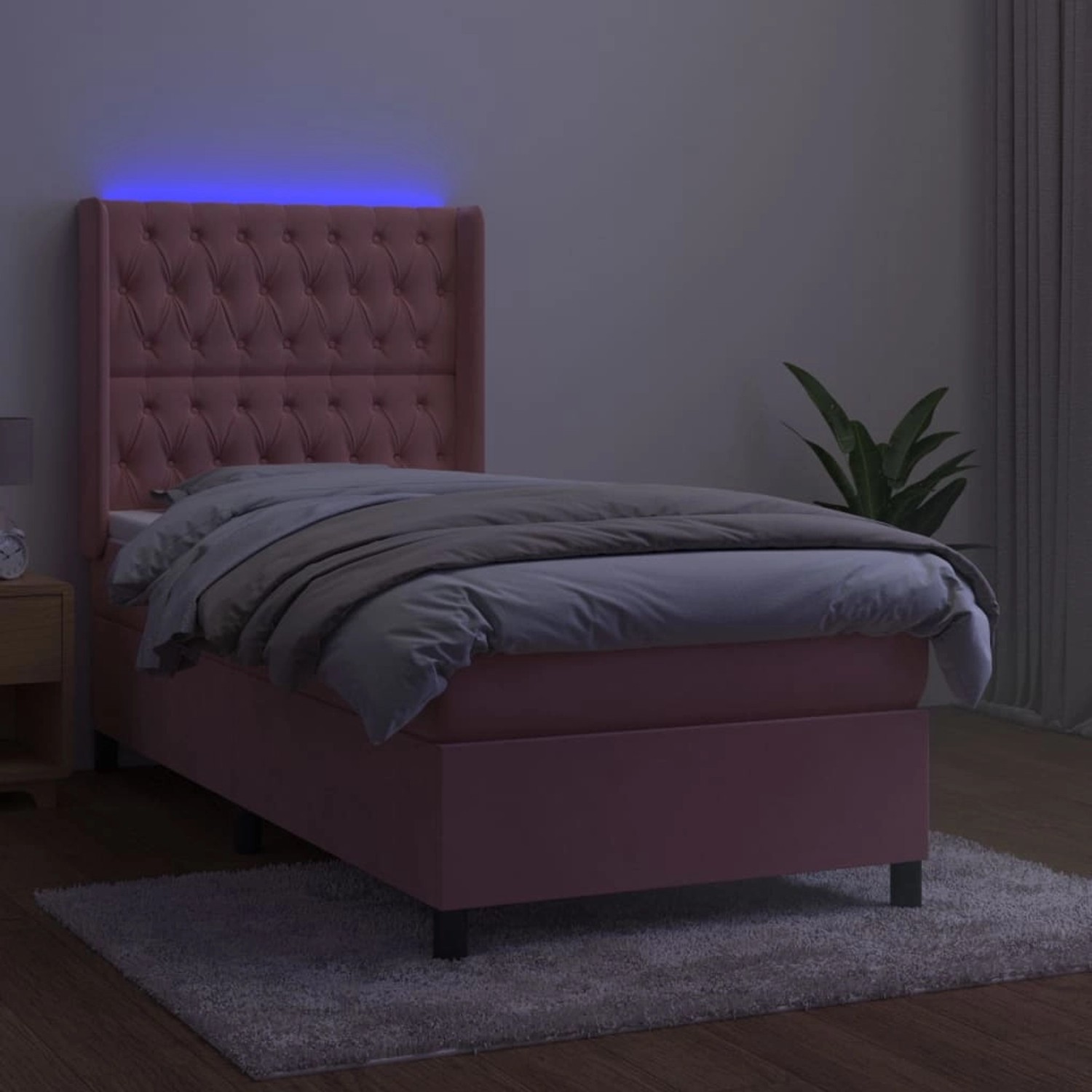 vidaXL Boxspringbett mit Matratze & LED Rosa 100x200 cm Samt 3139732 günstig online kaufen