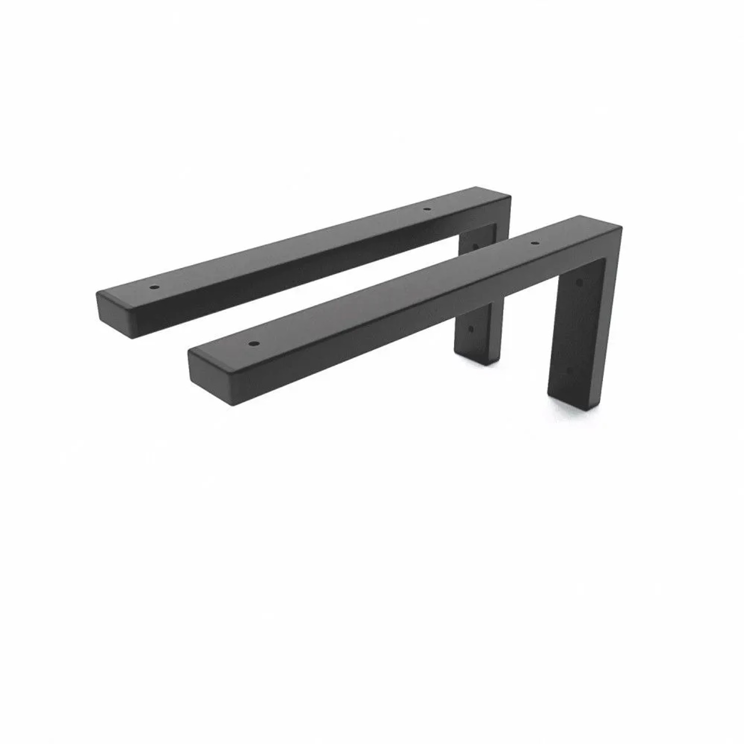 Zwei schwarze, matte HEVVA MAIN Waschtischhalterungen aus Metall, 35 cm tief, für stabile Wandmontage.