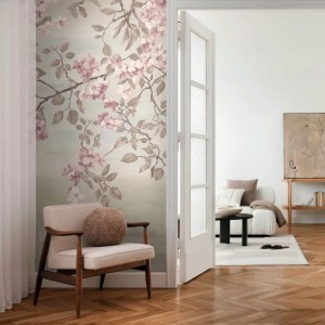 Fototapete Blumen in Beige, Hellbraun und Rosa, florales Design für Wohnräume.